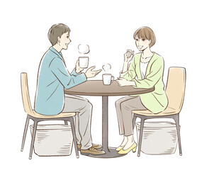 お茶する男女のペア