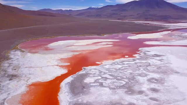 Lake with pink water in Bolivia