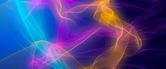 Twisted wireframe shapes in vibrant colours glowing and swirling in an artistic abstract design 3d render