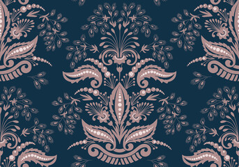 Damask seamless pattern element. Vector classical luxury old fashioned damask ornament, royal victorian seamless texture for wallpapers, textile, wrapping. Vintage exquisite floral baroque template.