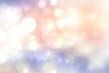 Obraz premium Abstract blurred festive delicate winter christmas or Happy New Year background with shiny light blue pink and white bokeh lighted stars. Space for your design. Card concept.