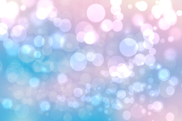 Abstract blurred vivid spring summer light delicate pastel pink blue bokeh background texture with bright soft color circles and bokeh lights. Card concept. Beautiful backdrop illustration.