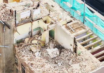 High angle view of a destroyed building.