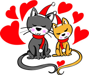 vector cartoon cats lover fall in love with christmas hat