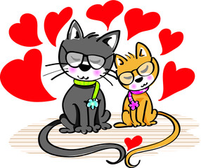 vector cartoon cats lover fall in love with glasses