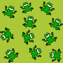 smiling frog pattern on green background for gift wrap paper