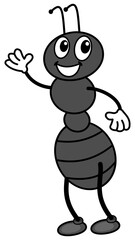 a smiling and cute black ant raising its hand upwards