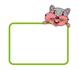 a smiling mouse behind a billboard with a green frame