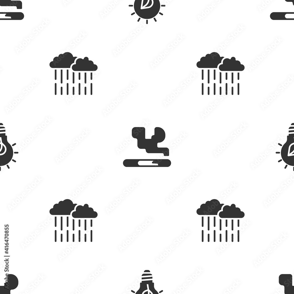 Poster set light bulb with leaf, cigarette and cloud rain on seamless pattern. vector.