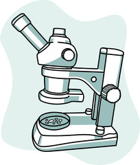 Hand drawn vector illustration of a microscope. Cute modern microscop doodle isolated on white background.