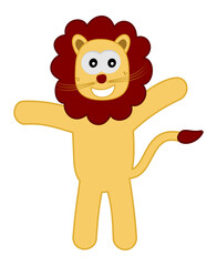 a baby yellow lion smiling with open arms and very happy