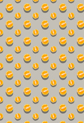 Vertical pattern with a ripe cut orange on a gray background. Fruit template.
