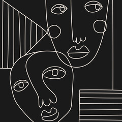 Hand drawn surrealistic, abstract face in line art style, modern minimalism art, aesthetic contour