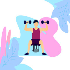 Creative vector character design of a man lifting a barbell for web designs, landing pages, banners, illustrators.