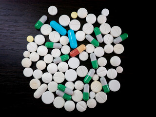 Lots of pills, medicines, different colors