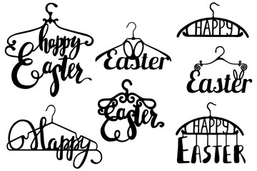 Universal decorative Easter lettering on hangers. Cut file, clip art on white background