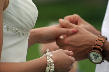 Groom Putting Ring on Bride's Finger