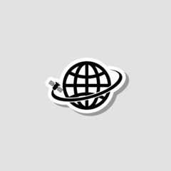 Planet with GPS satellite sticker icon