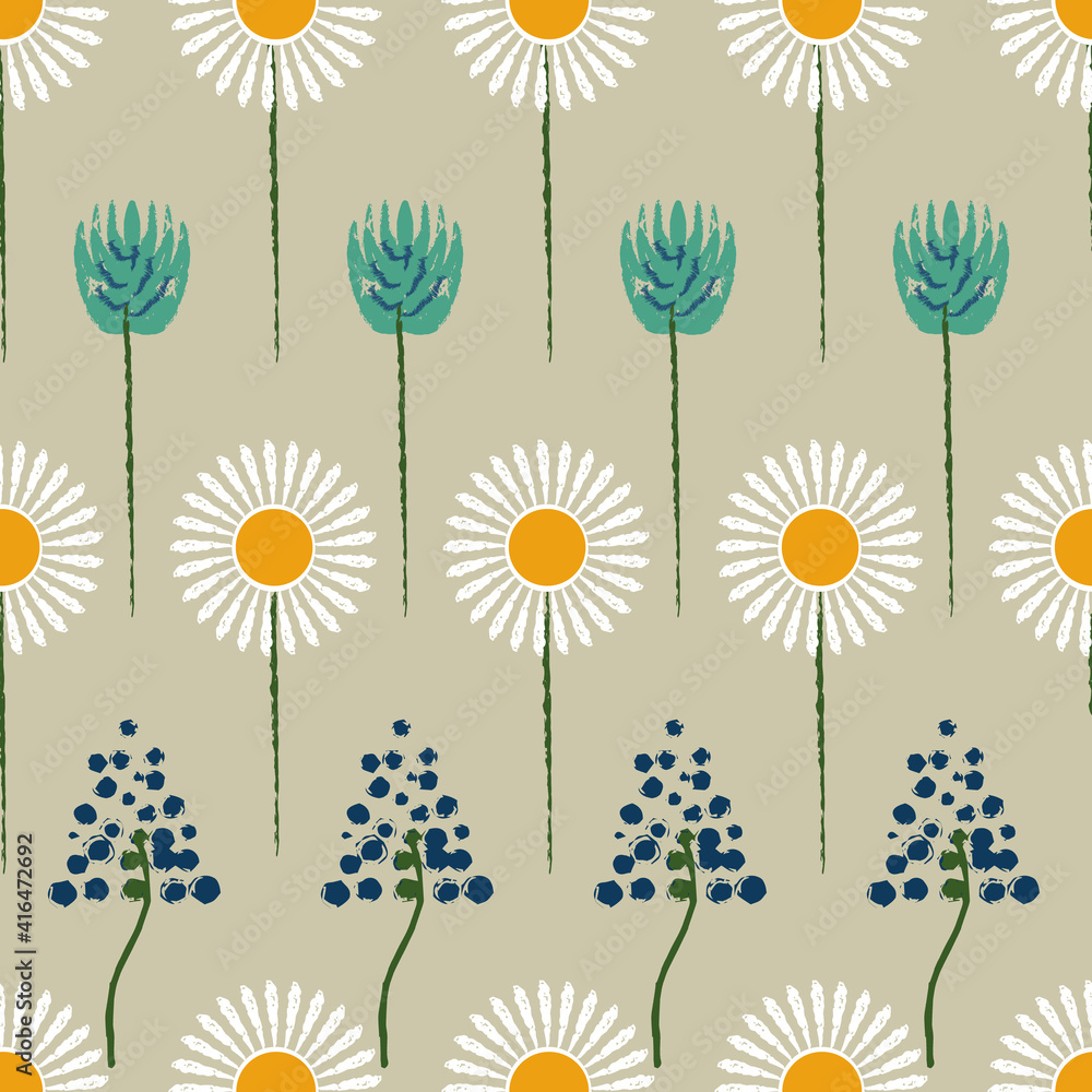 Poster spring wild flowers seamless repeat pattern print background