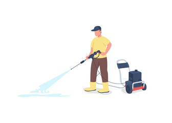Professional cleaner with equipment flat color vector faceless character. Outside cleanup. Outdoor cleaning service isolated cartoon illustration for web graphic design and animation