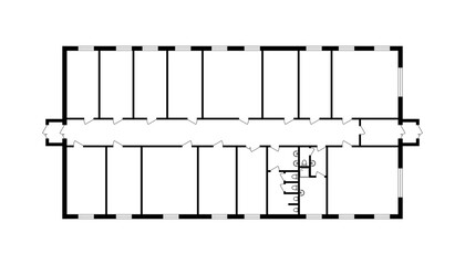 Modern office floor plan without furniture for your design. Vector black and white  blueprint. Architectural background. 