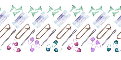 Watercolor seamless border on the theme of Knitting
