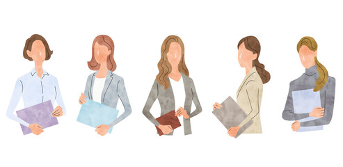 ベクターイラスト素材：若いビジネスウーマンたち、ビジネスシーン

