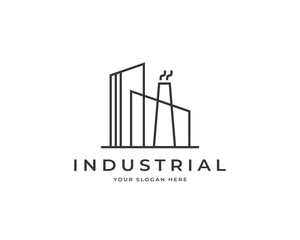 Minimalist factory building logo design vector. Modern industrial logo design