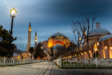 Fototapeta na wymiar Hagia Sophia (Ayasofya). View from the Sultan Ahmet Park. Istanbul, Turkey.