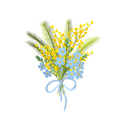 Fototapeta na wymiar A bouquet of mimosa and forget-me-not. Vector illustration