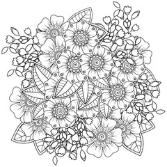 Fototapeta premium Mehndi flower for henna, mehndi, tattoo, decoration. decorative ornament in ethnic oriental style. doodle ornament. outline hand draw illustration. coloring book page.