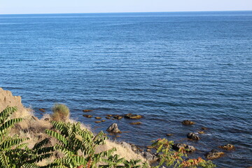 view from the shore of the Black Sea blue in autumn in September