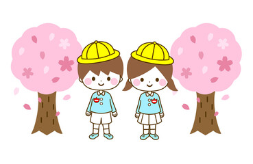 春の幼稚園児のイラスト