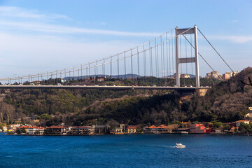 Fatih Sultan Mehmet bridge across a Bosphorus. Istanbul, Turkey.