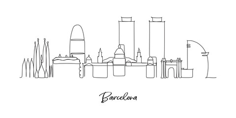Barcelona Spain landmark skyline - continuous one line drawing - obrazy, fototapety, plakaty