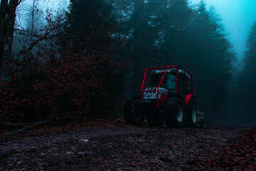 tractor in the forest