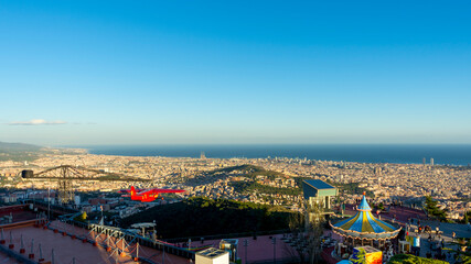 Fototapeta premium Amusement park on Tibidabo Mountain, with a panoramic view of Barcelona