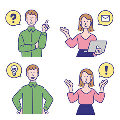 ビジネス、説明、アクション（質問、ひらめき、連絡、びっくり）セット