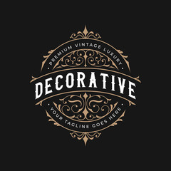 Vintage ornate decorative round circular stamp elegant luxury ornamental victorian style logo design vector. Perfect for whiskey, beer, vodka and brewery packaging label. - obrazy, fototapety, plakaty