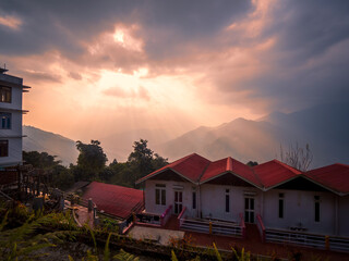 sunset in the village of Borong, Sikkim, India