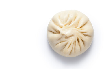 Fresh baozi (Chinese steamed buns) isolated on white background. Top view.