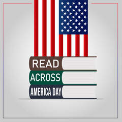 Read Across America Day. Books and American flag background