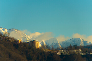 Five Stars Resort Collina D'Oro on Snow-capped Mountain in a Sunny Day in Lugano, Ticino, Switzerland.