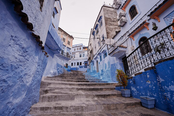 Travel by .Morocco. Street in medina of blue town Chefchaouen.