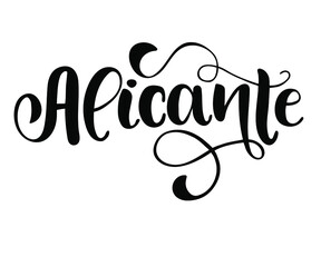 Hand lettering Alicante. Spanish city.  Hand drawn lettering. Text for postcard, invitation, T-shirt ,typography, print design, banner, poster, web, icon.