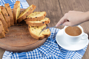 Soft yummy pie served with a cup of coffee