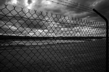Black and white wire fence