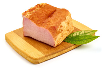 Smoked pork loin, isolated on white background. High resolution image