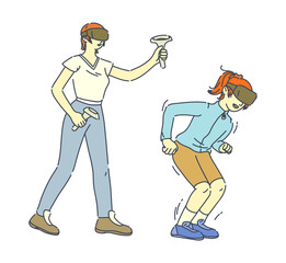 Virtual reality. Women playing in VR games. Two girls playing virtual reality game together, female gamers characters. Virtual reality and gadgets gaming system accessories