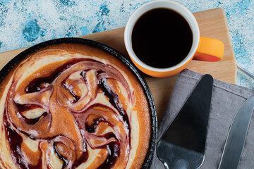 Soft yummy pie served with a cup of coffee